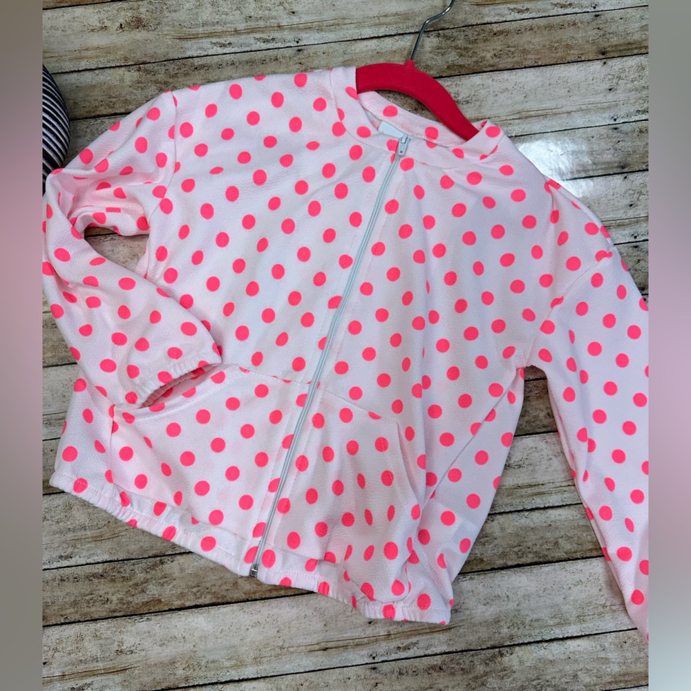 Neon Pink Polkadot Kids Jacket (vaulted LuLaRoe Monroe, vintage LLR)